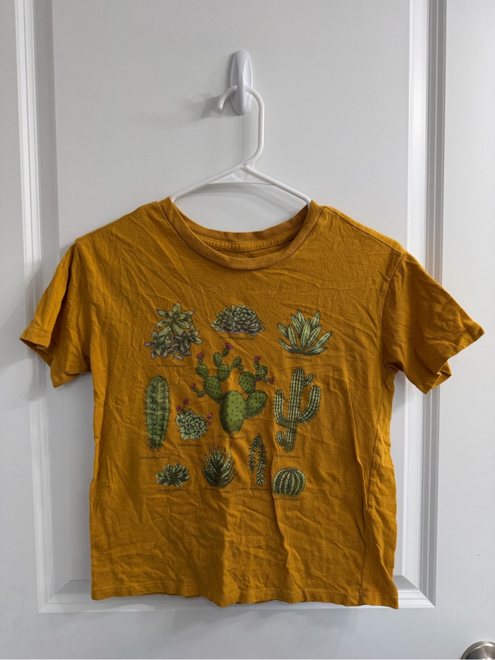 Fifth Sun Mustard Yellow Cactus Succulent Tee Shirt Size XS 100% Cotton
